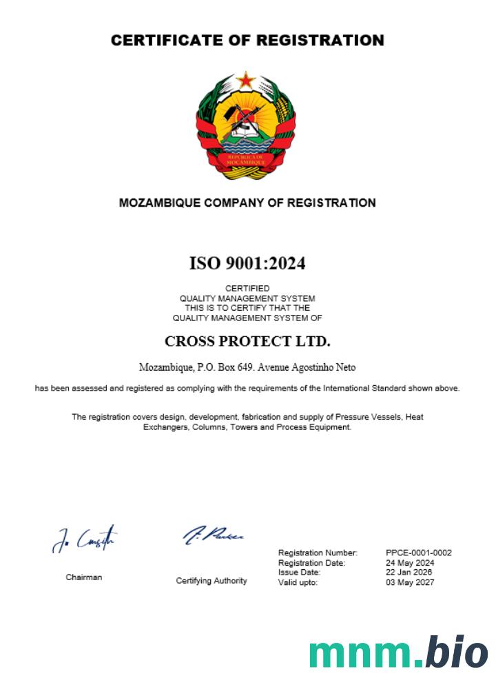 Certyfikat rejestracji firmy Mozambik Word i szablon PDF